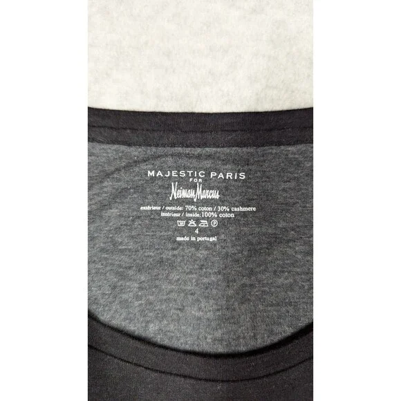 Majestic Paris Women Sweater Size 4 Cotton Cashmere Raw Trim Crewneck Pullover - Picture 4 of 7